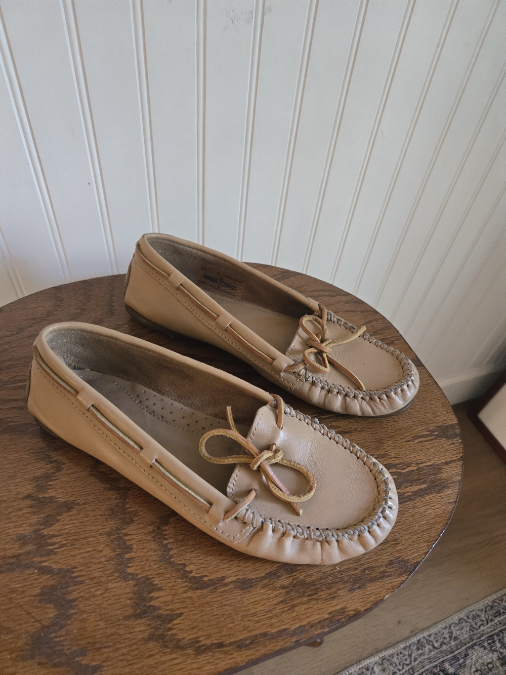 Minnetonka Leather Tan Slip-On Moccasins